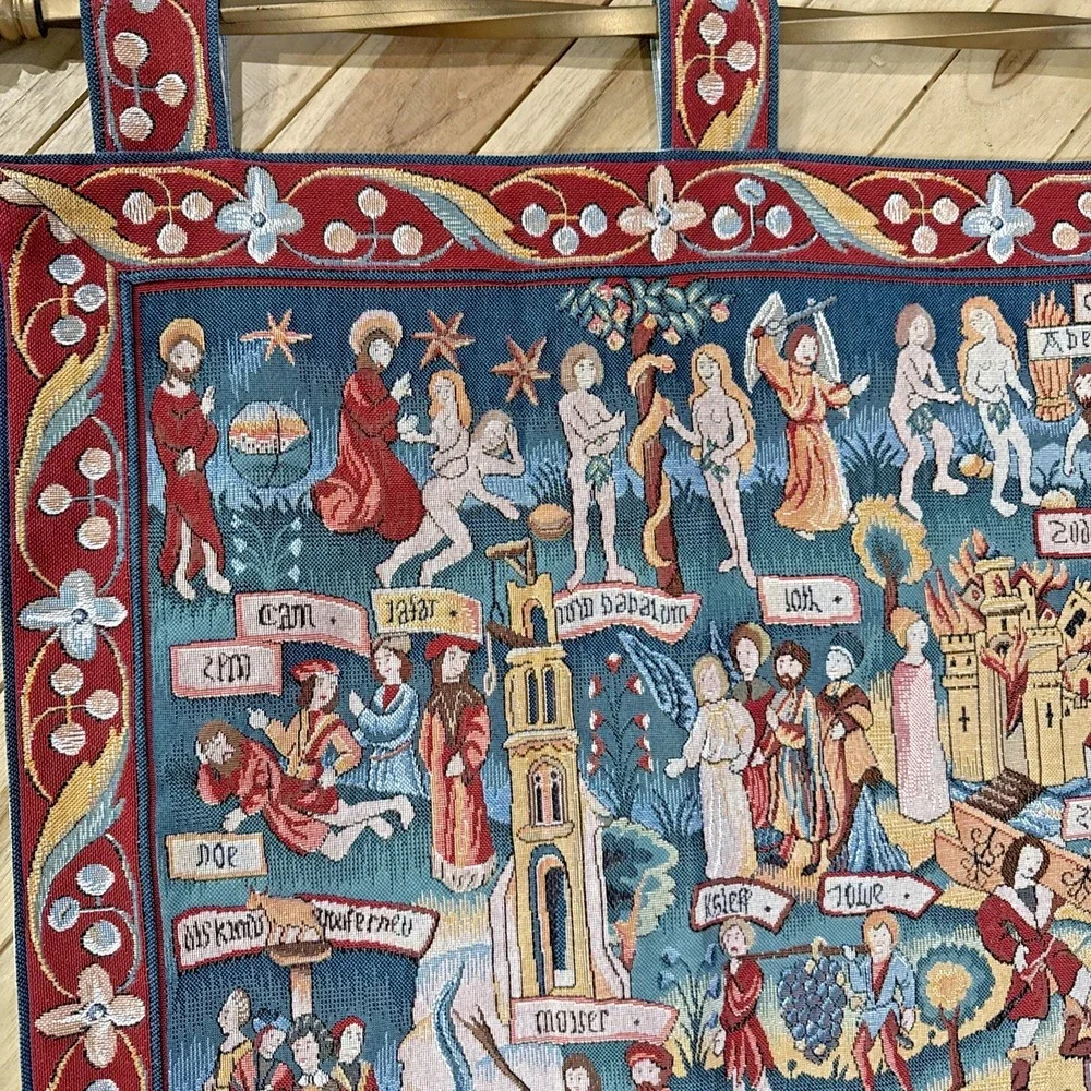 Vintage Biblical Tapestry Wall Hanging Bible Story Scenes 52x33 Rod Included
